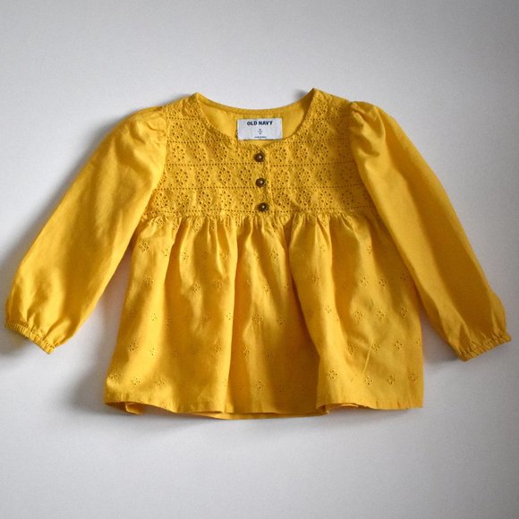 Old Navy Eyelet Embroidery Button-Down Long Sleeve Shirt Blouse Size 3 T - Picture 1 of 6